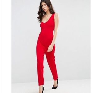 ASOS one shoulder red jumpsuit. Size 6.